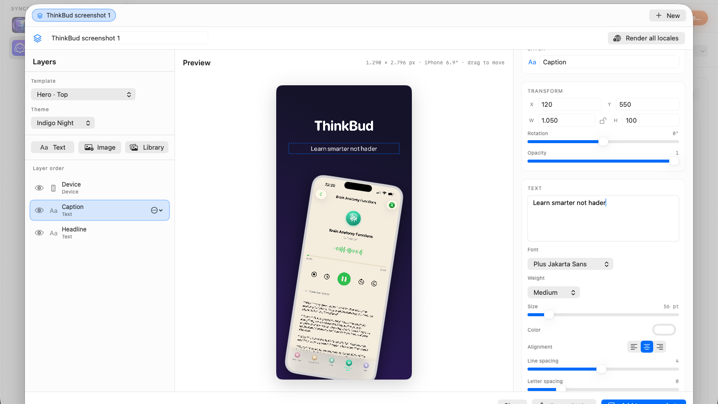 Asomium — Native screenshots, no Figma.